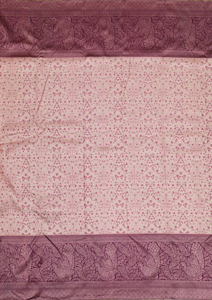 Beige Silver Zariwork Pure Silk Saree