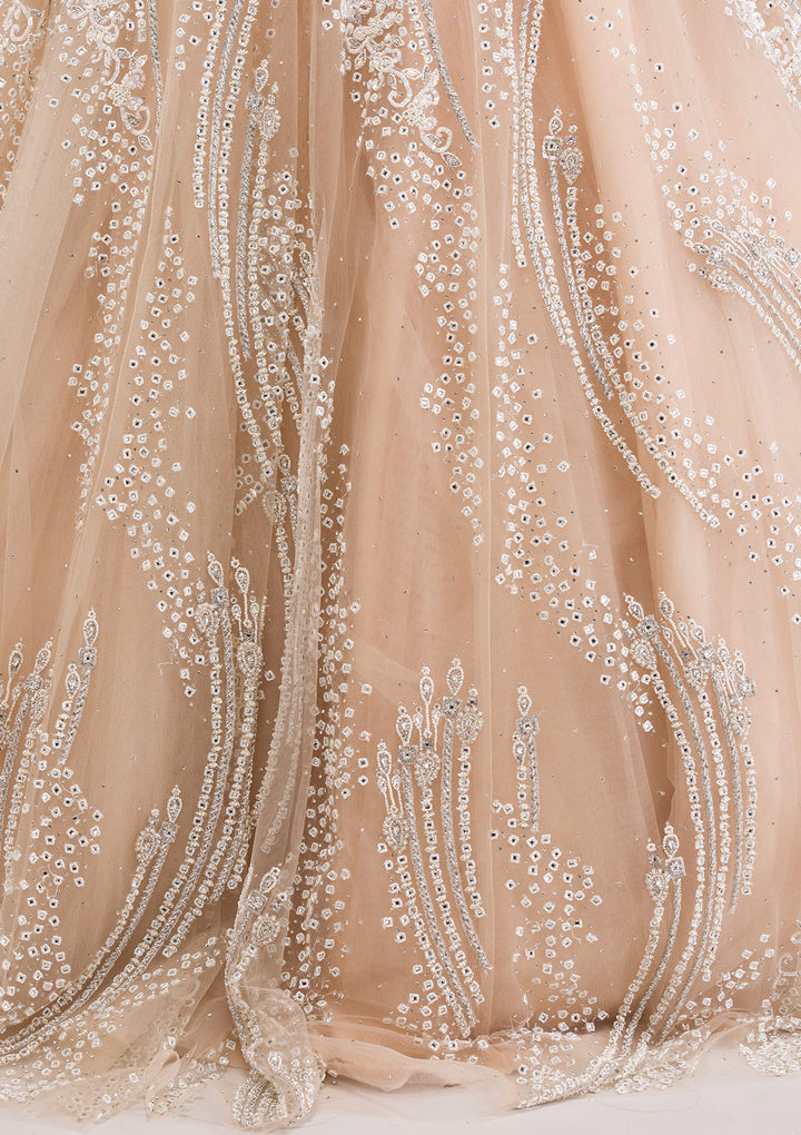 Beige Stonework Net Gown