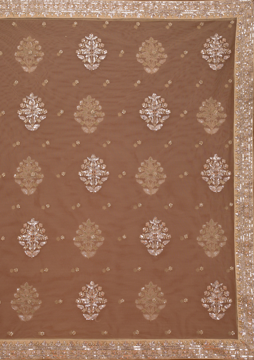 Beige Stonework Net Readymade Lehenga