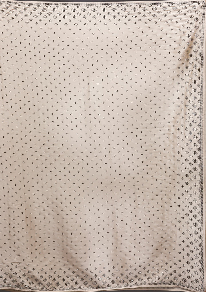 Beige Swarovski Crepe Saree