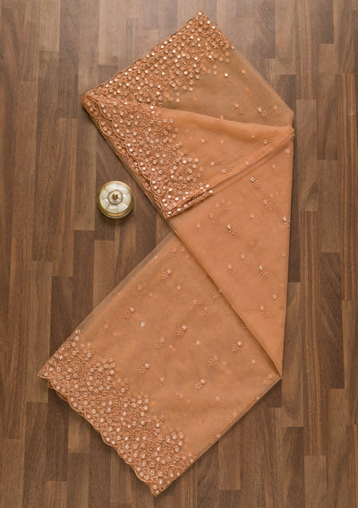 Beige Threadwork Net Dupatta-Koskii