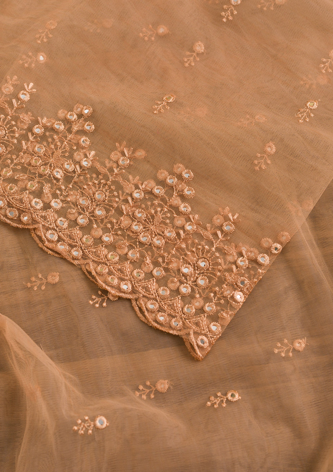 Beige Threadwork Net Dupatta