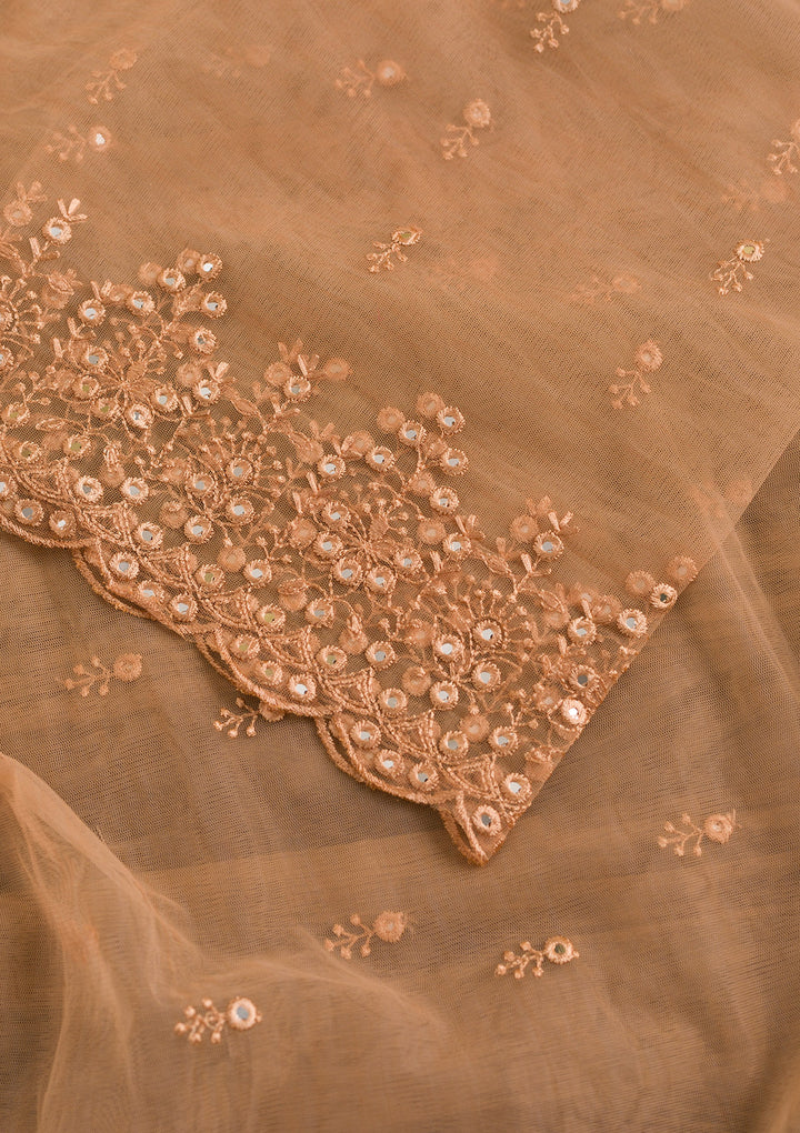 Beige Threadwork Net Dupatta
