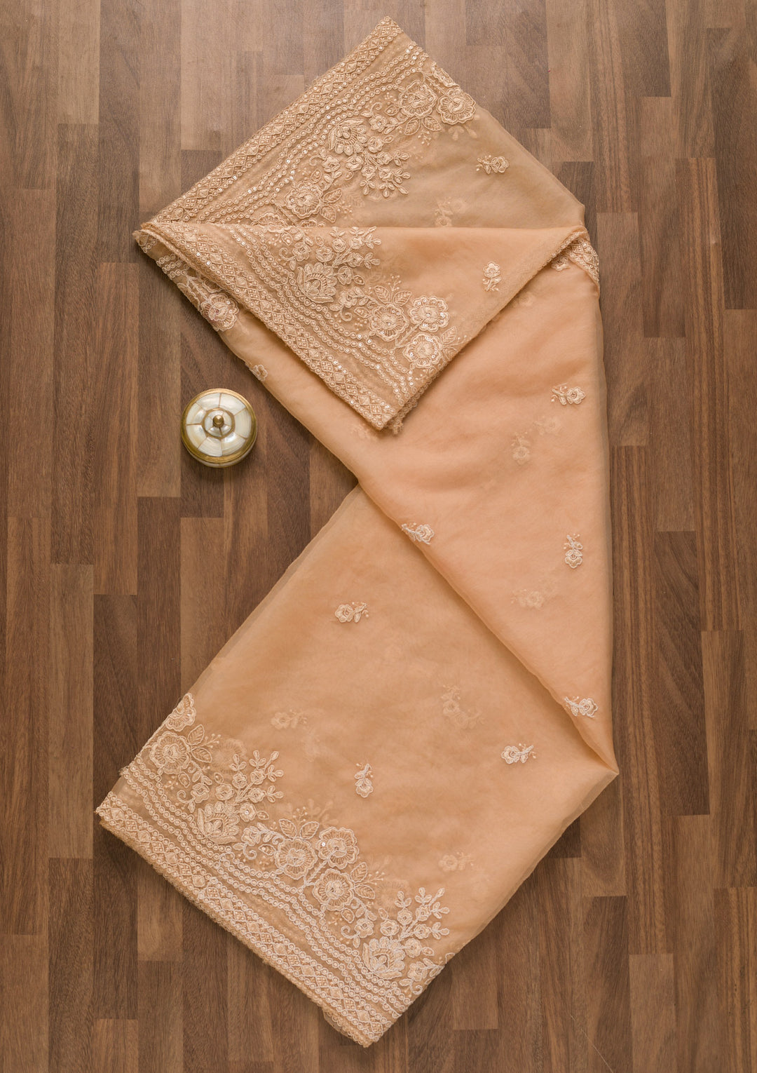 Beige Threadwork Tissue Dupatta-Koskii