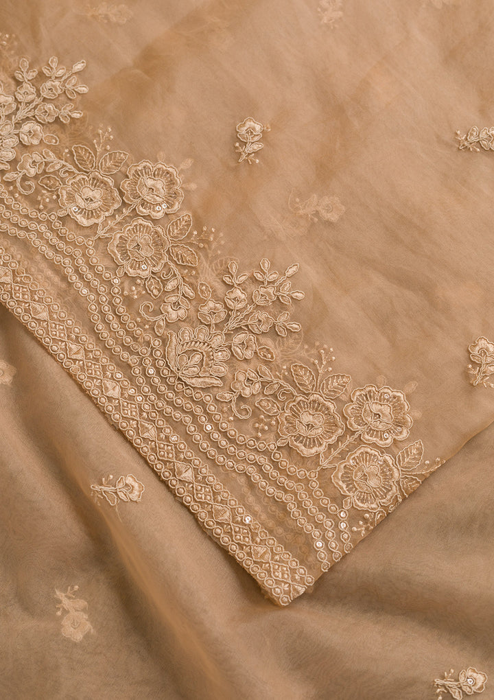 Beige Threadwork Tissue Dupatta