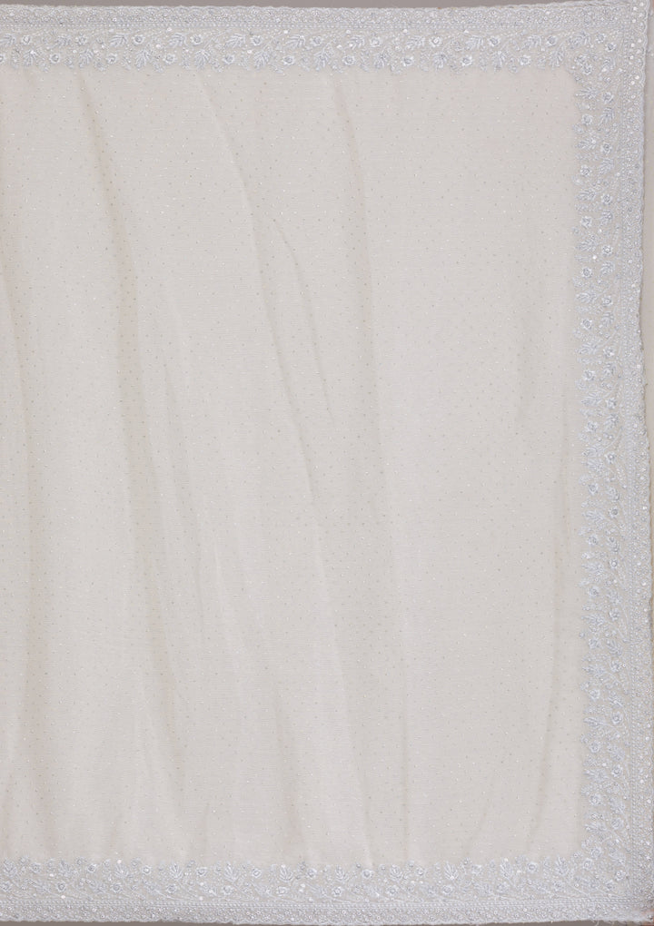 Beige Threadwork Georgette Saree