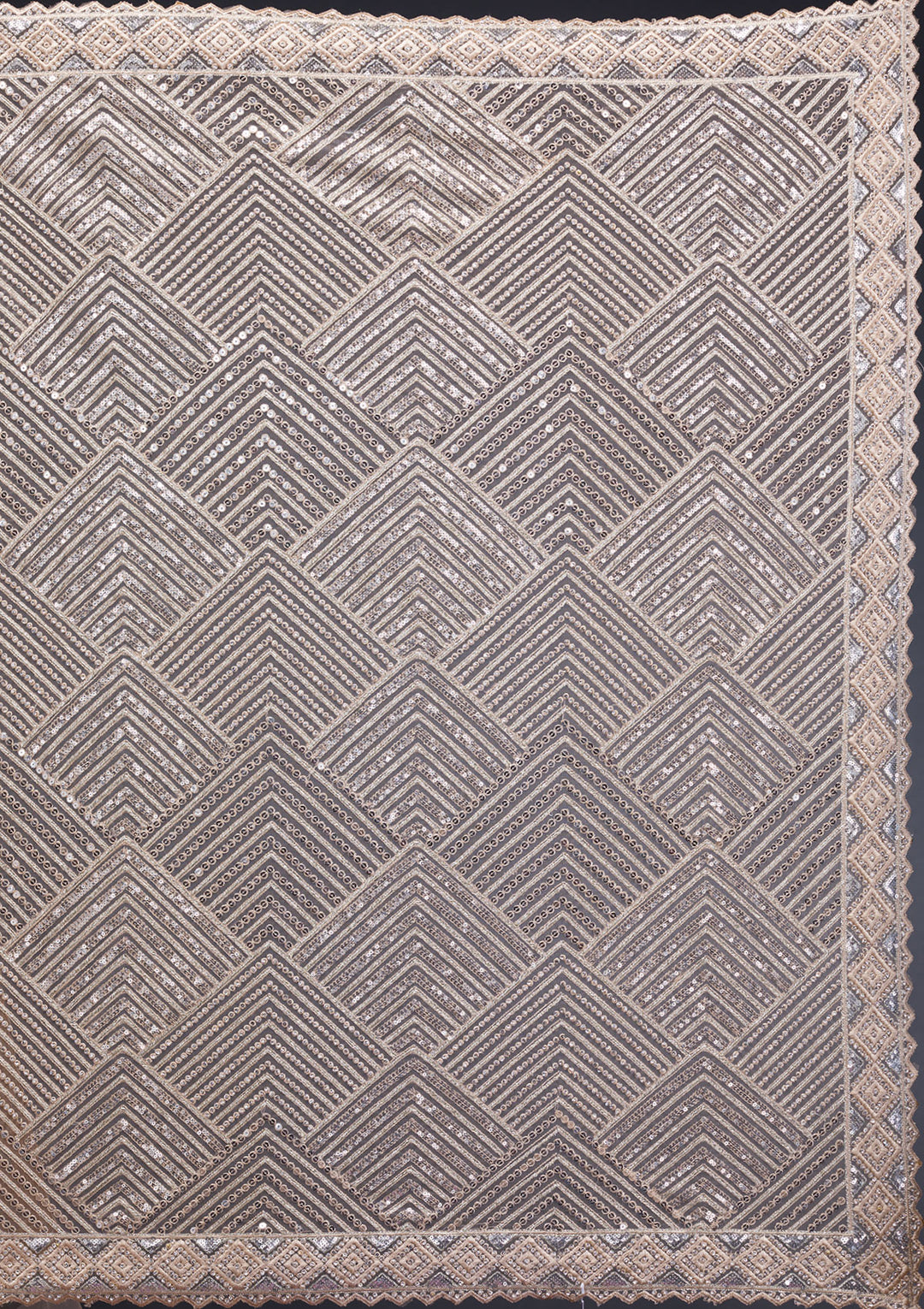 Beige Threadwork Net Saree
