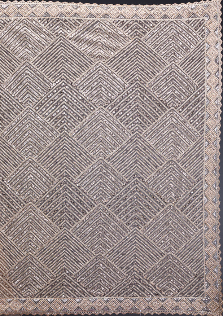 Beige Threadwork Net Saree