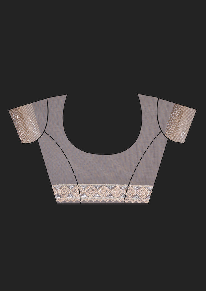 Beige Threadwork Net Saree