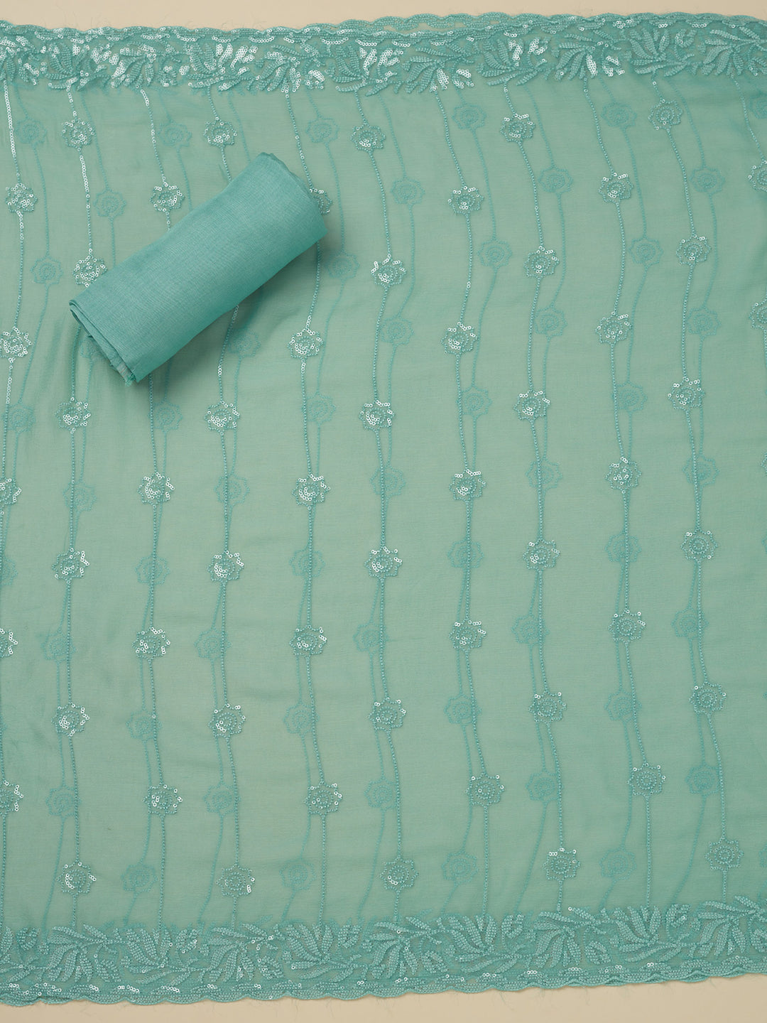 Sky Blue Threadwork Organza Unstitched Salwar Suit