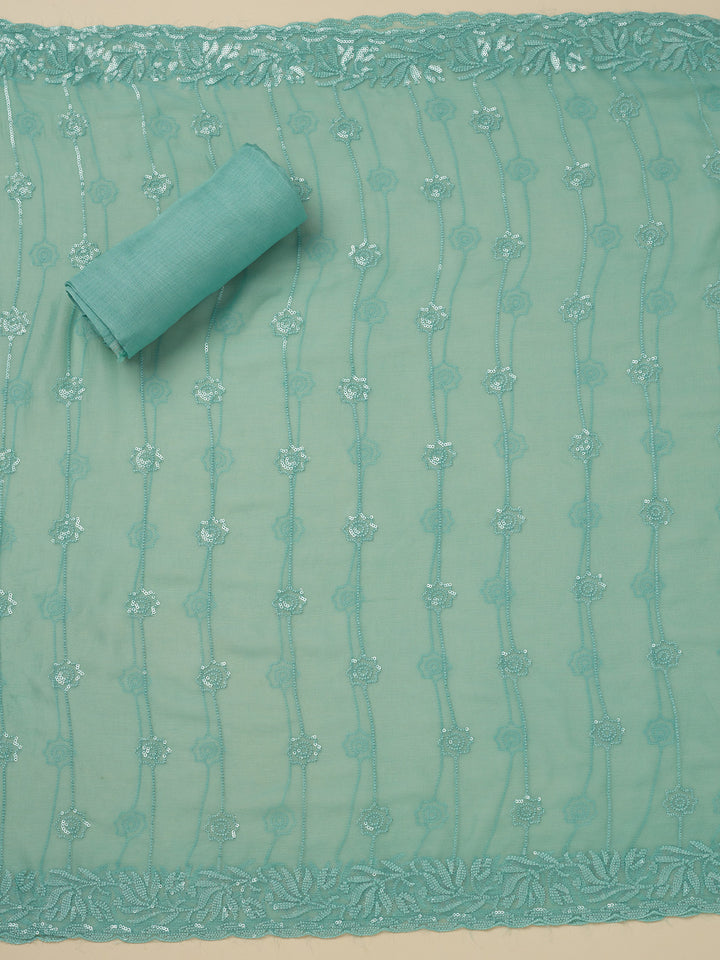 Sky Blue Threadwork Organza Unstitched Salwar Suit