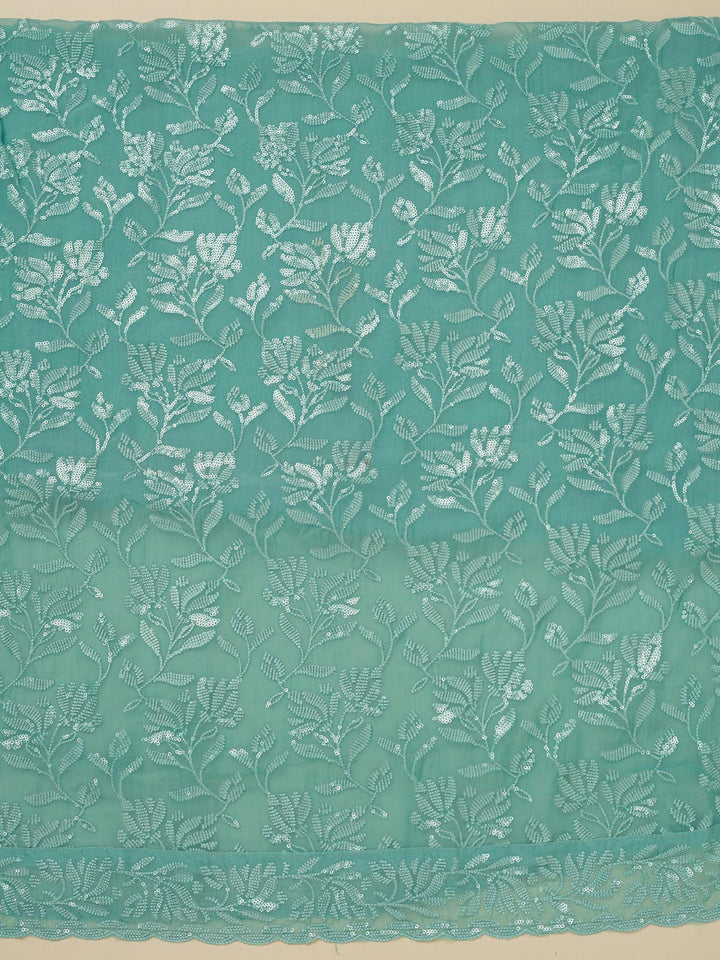 Sky Blue Threadwork Organza Unstitched Salwar Suit