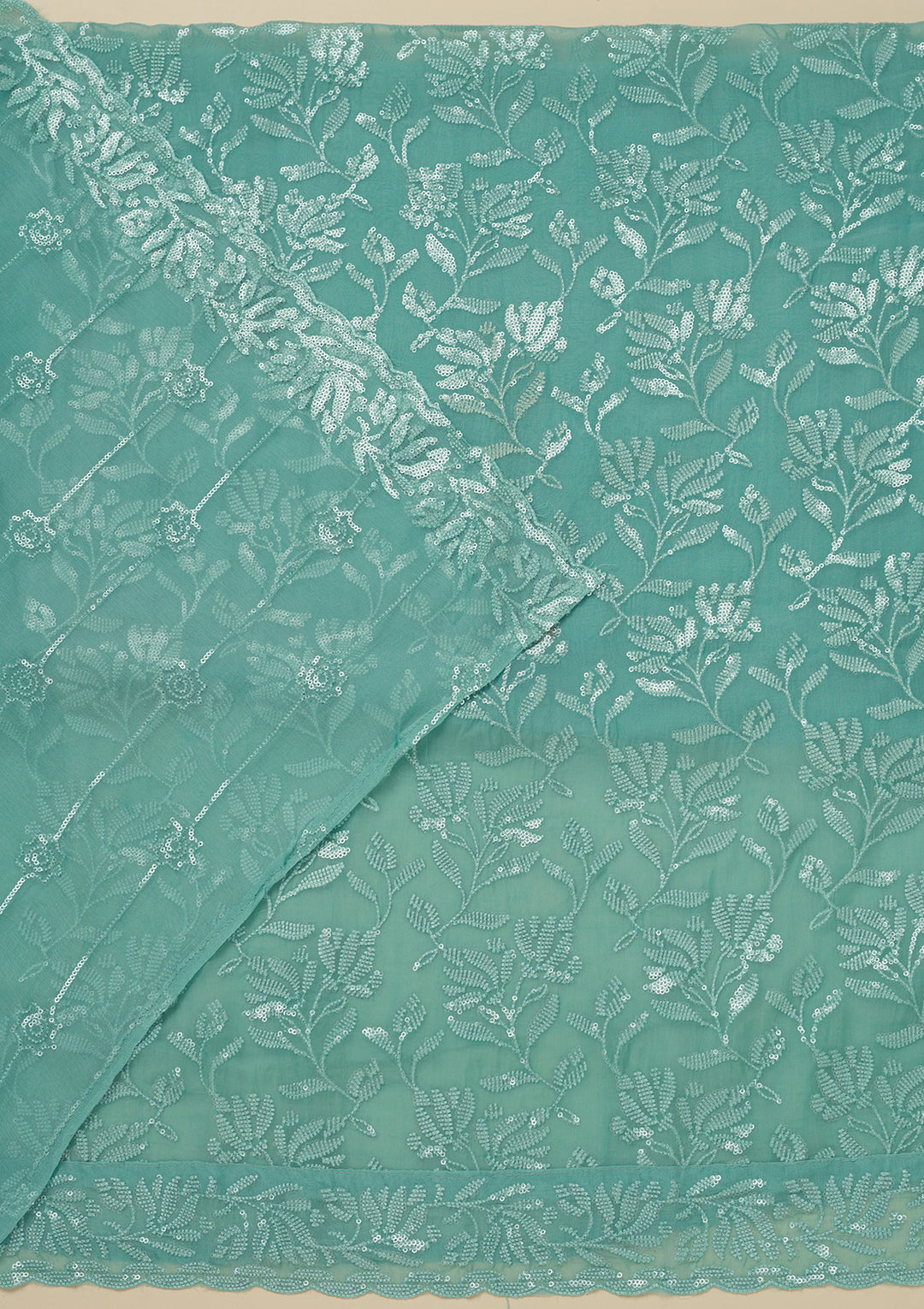 Sky Blue Threadwork Organza Unstitched Salwar Suit