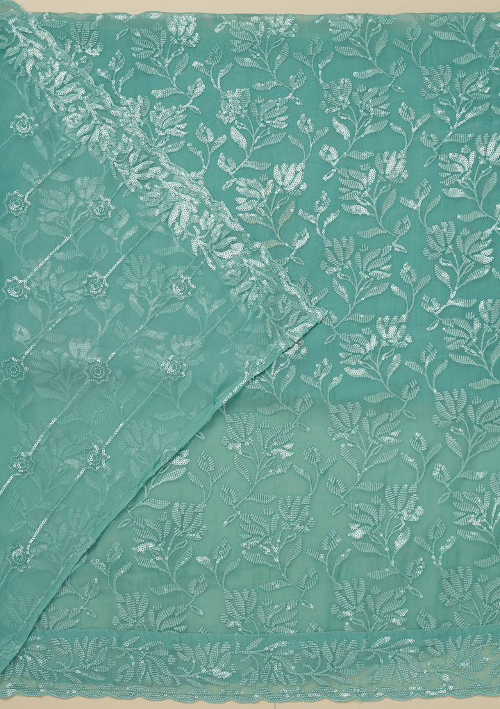 Sky Blue Threadwork Organza Unstitched Salwar Suit