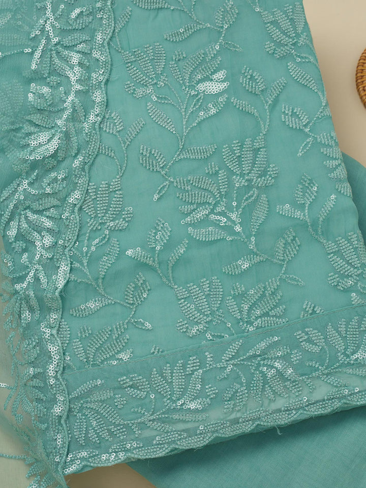 Sky Blue Threadwork Organza Unstitched Salwar Suit