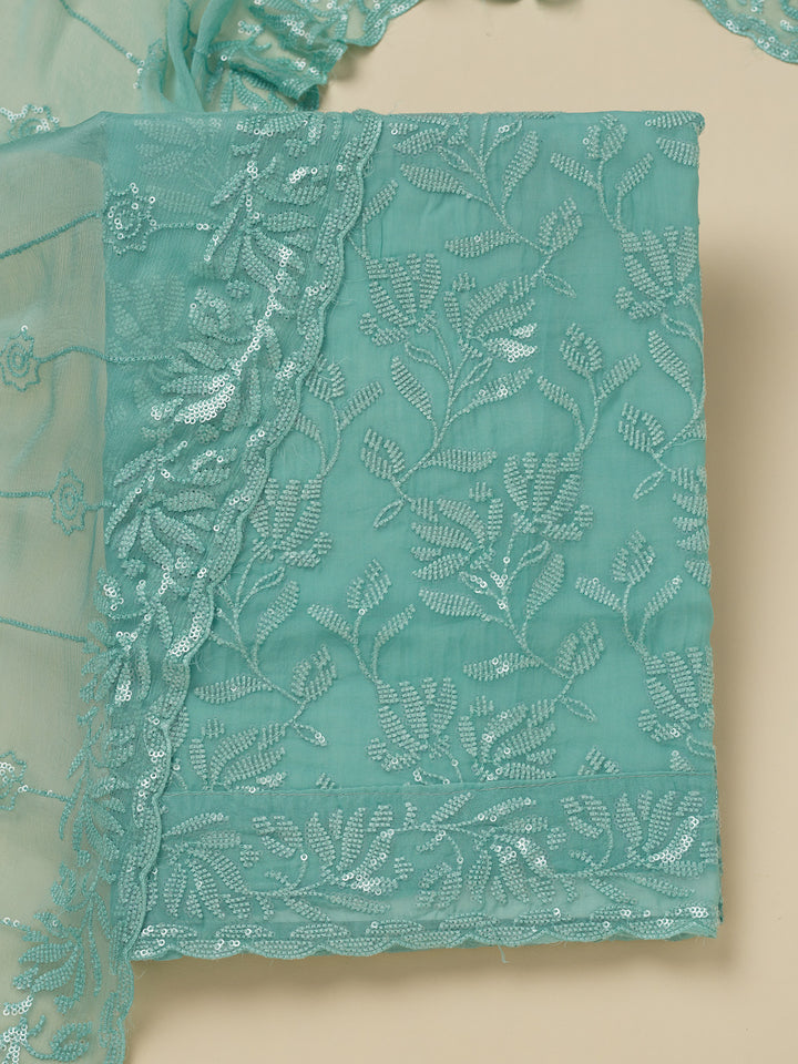 Sky Blue Threadwork Organza Unstitched Salwar Suit