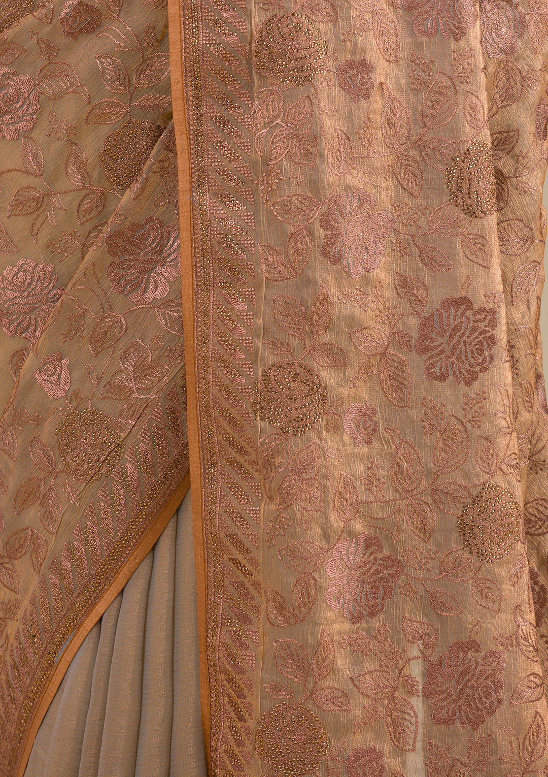 Beige Threadwork Raw Silk Saree