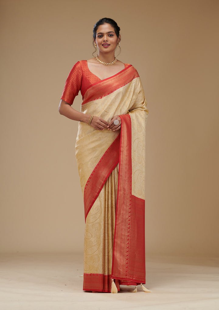 Beige Zariwork Art Silk Saree