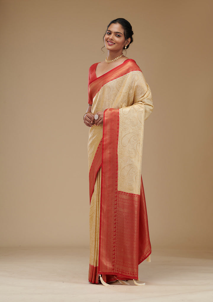 Beige Zariwork Art Silk Saree