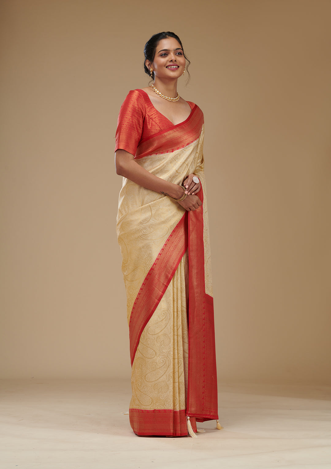 Beige Zariwork Art Silk Saree