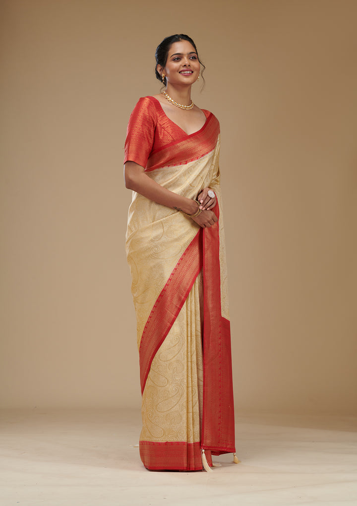 Beige Zariwork Art Silk Saree