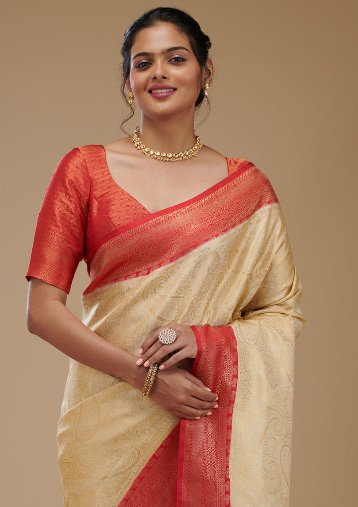 Beige Zariwork Art Silk Saree