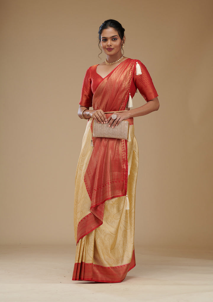 Beige Zariwork Art Silk Saree