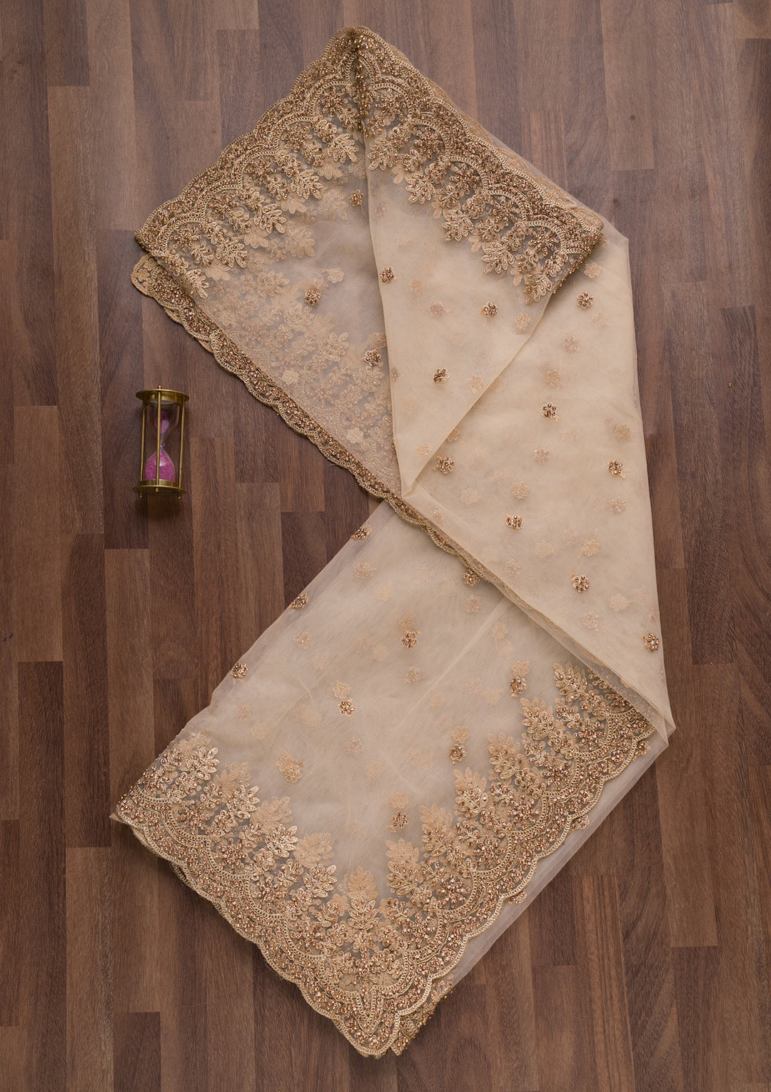 Beige Zariwork Net Dupatta-Koskii