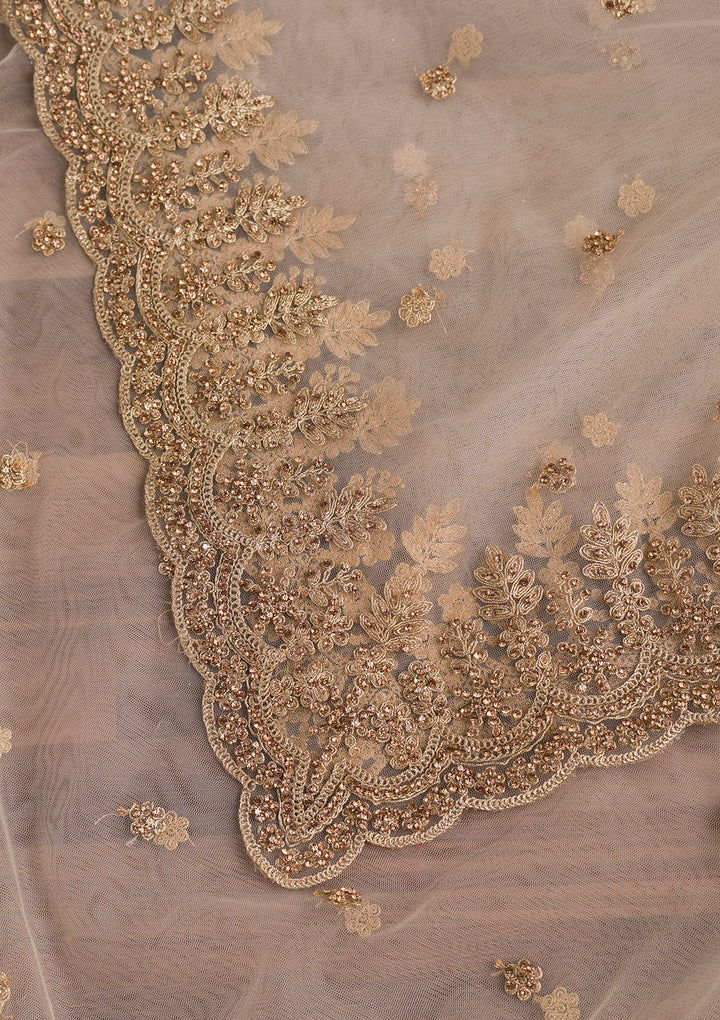 Beige Zariwork Net Dupatta-Koskii