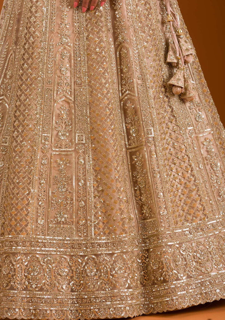 Beige Zariwork Net Readymade Lehenga