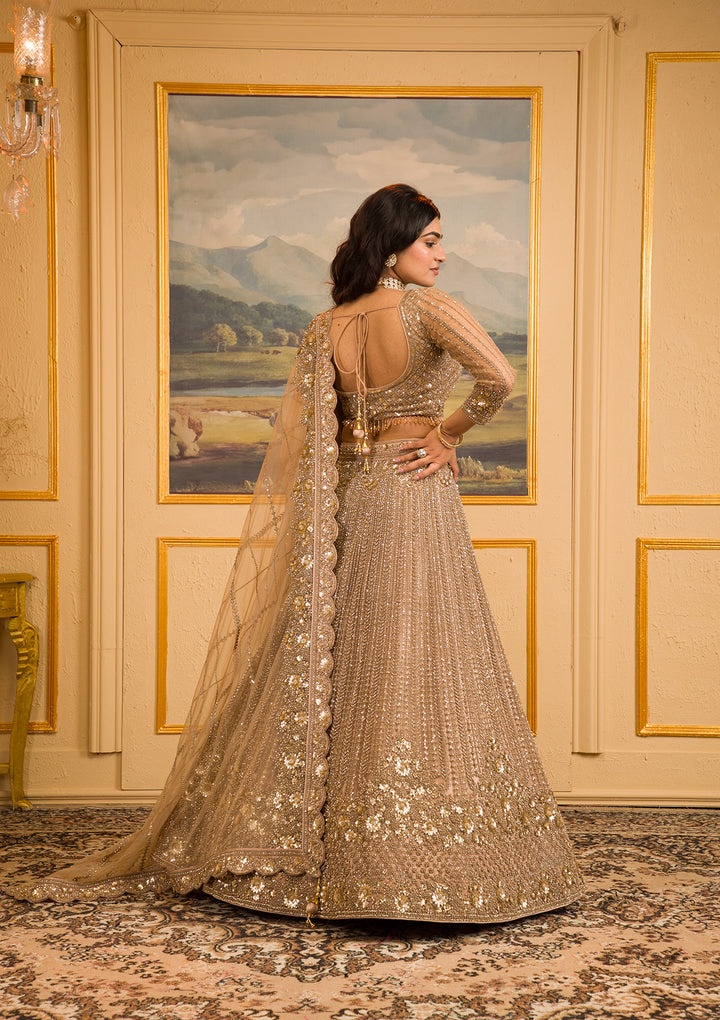 Beige Zariwork Net Readymade Lehenga