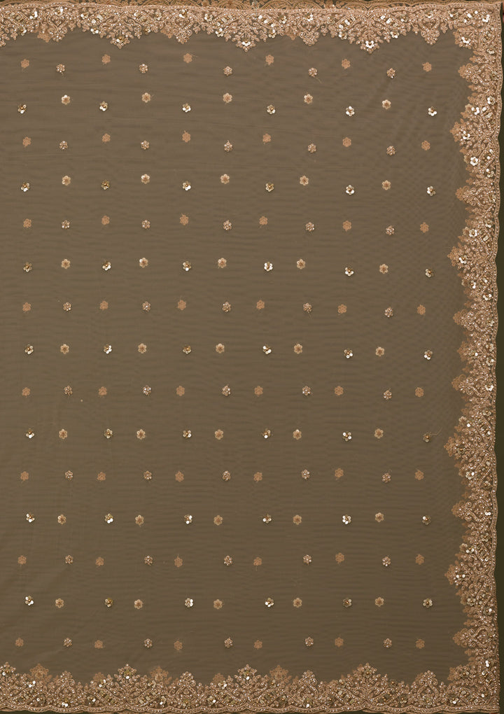 Beige Zariwork Net Readymade Lehenga