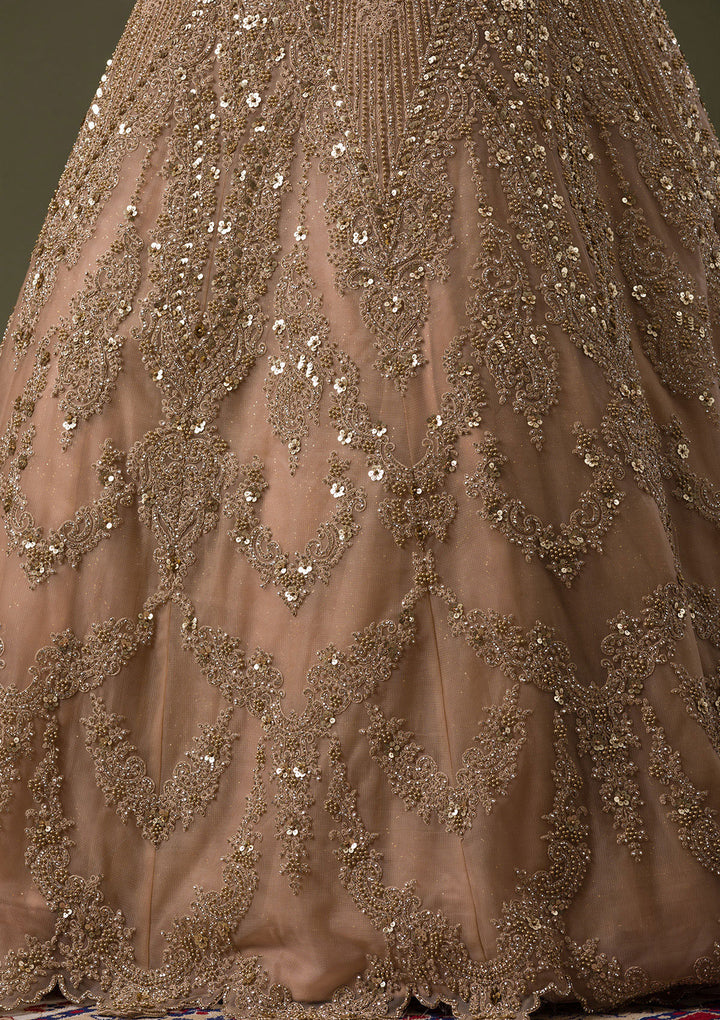 Beige Zariwork Net Readymade Lehenga