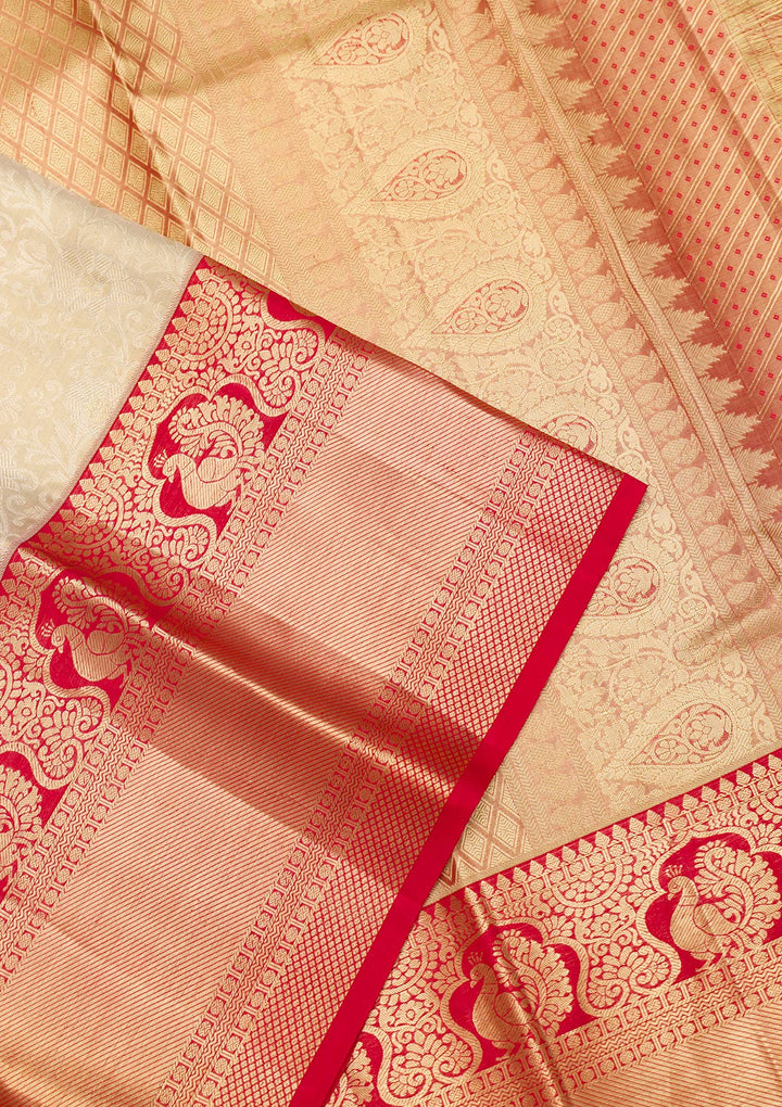 Beige Zariwork Kanjivaram Pure Silk Saree
