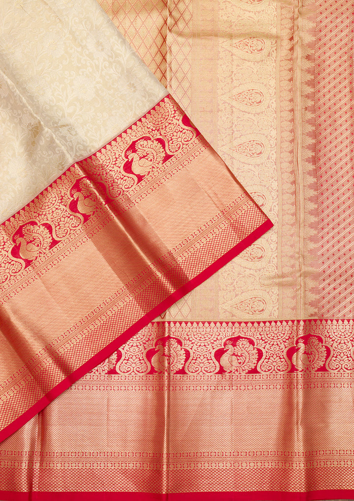 Beige Zariwork Kanjivaram Pure Silk Saree