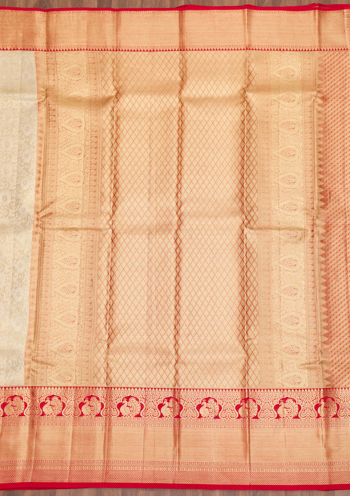 Beige Zariwork Kanjivaram Pure Silk Saree