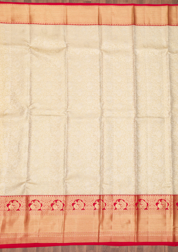 Beige Zariwork Kanjivaram Pure Silk Saree