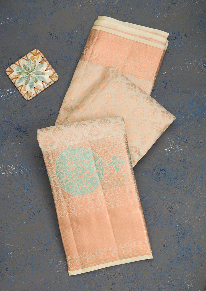 Beige Zariwork Pure Silk Saree