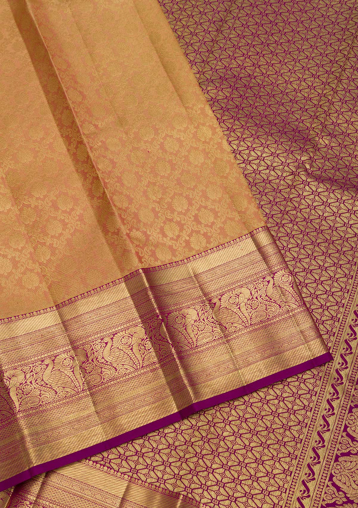 Beige Zariwork Kanjivaram Pure Silk Saree