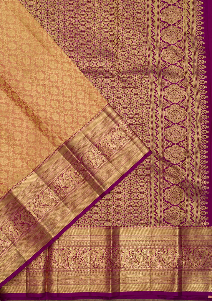 Beige Zariwork Kanjivaram Pure Silk Saree
