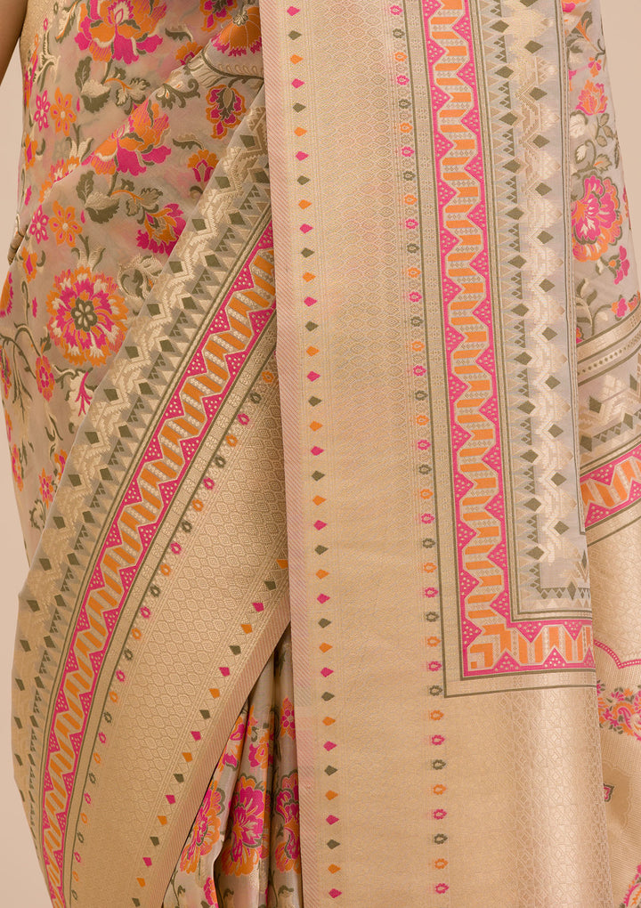 Beige Zariwork Soft Silk Saree