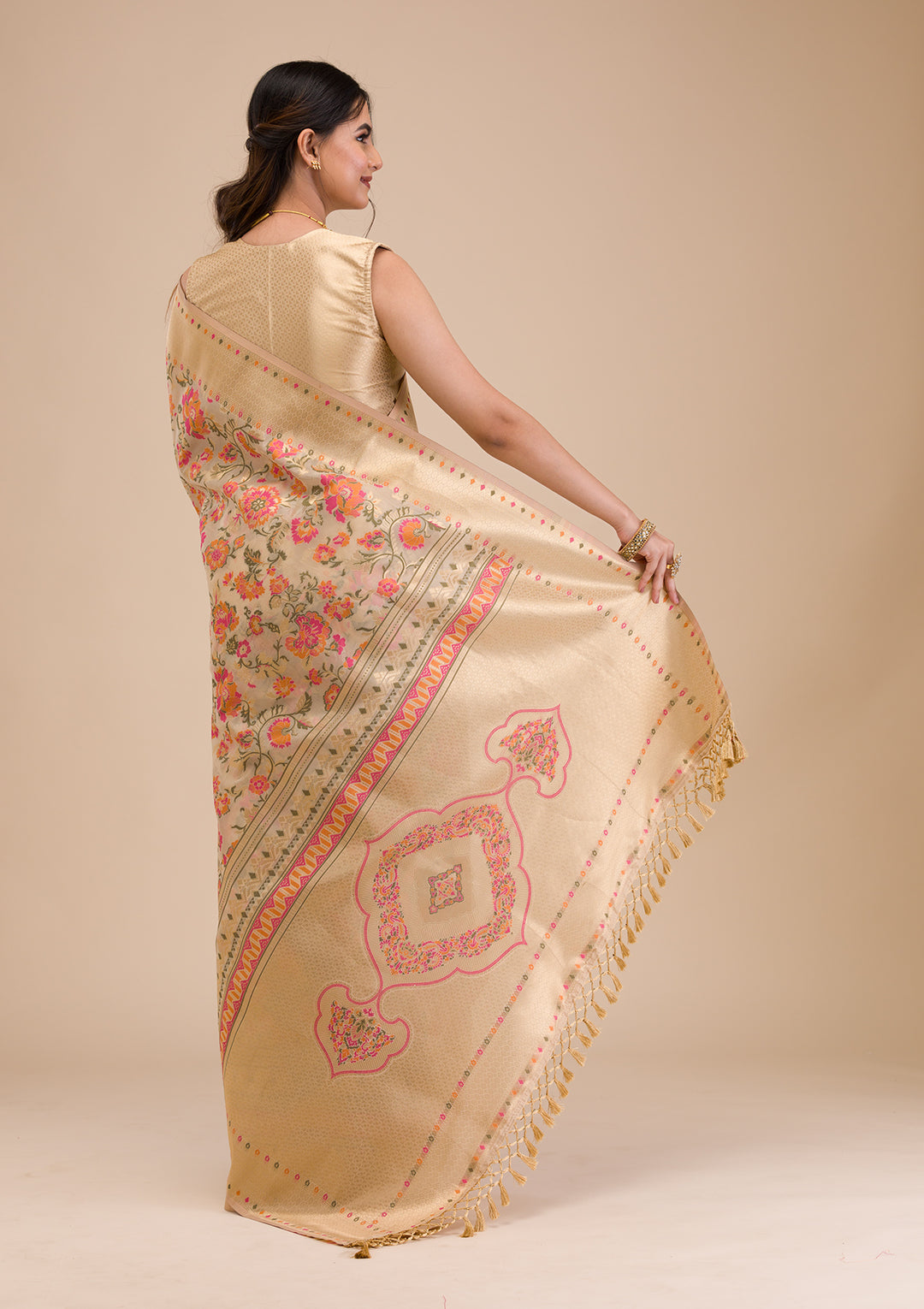 Beige Zariwork Soft Silk Saree
