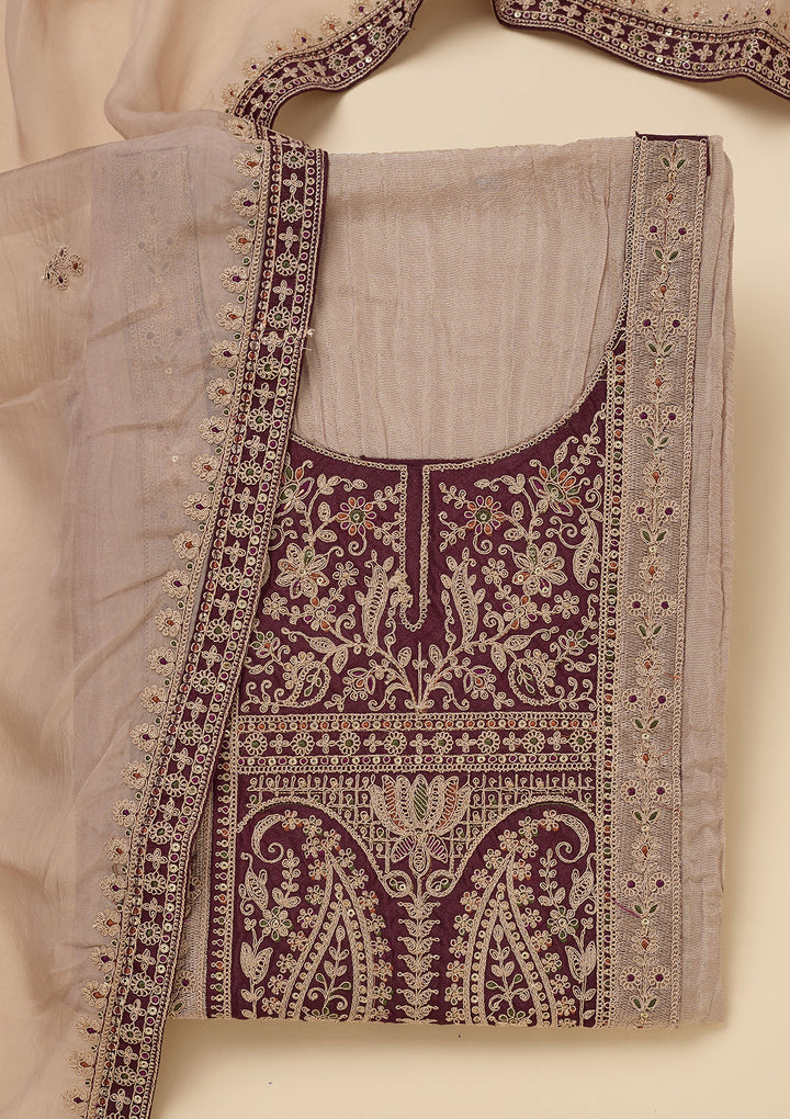 Beige Zariwork Tissue Unstitched Salwar Suit