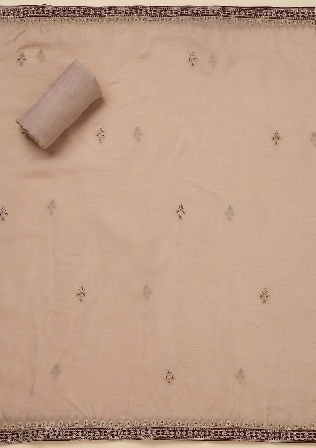 Beige Zariwork Tissue Unstitched Salwar Suit