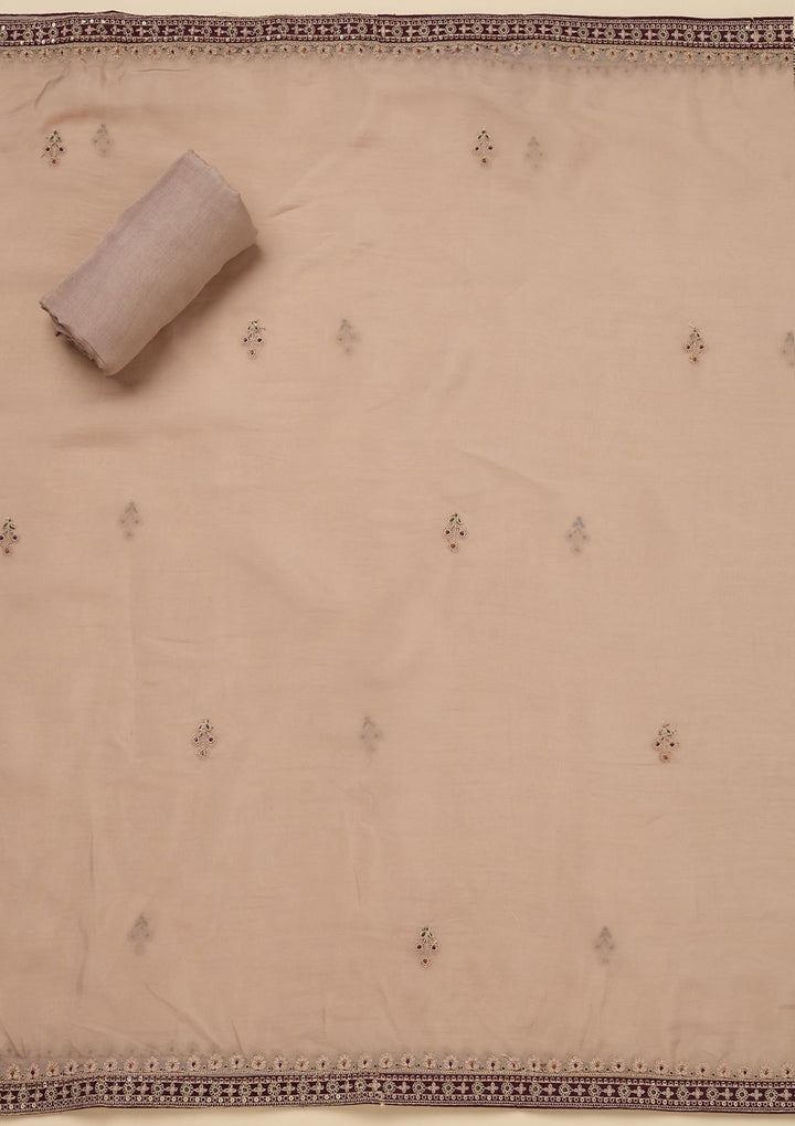 Beige Zariwork Tissue Unstitched Salwar Suit
