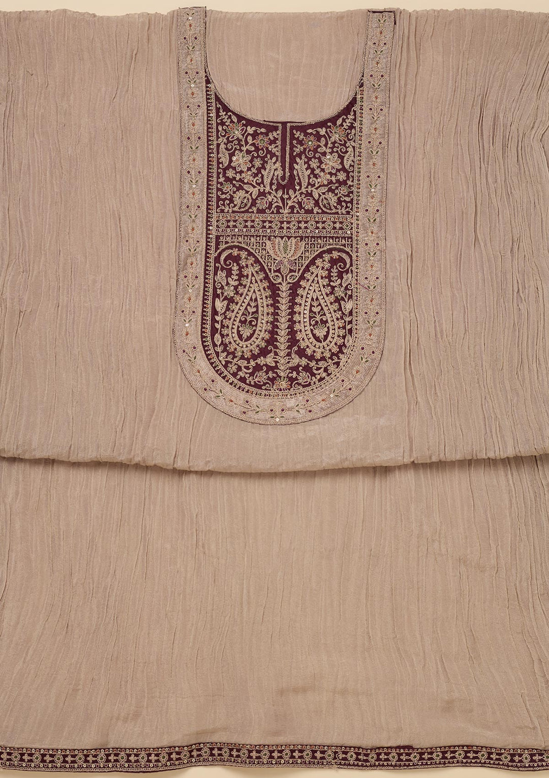 Beige Zariwork Tissue Unstitched Salwar Suit