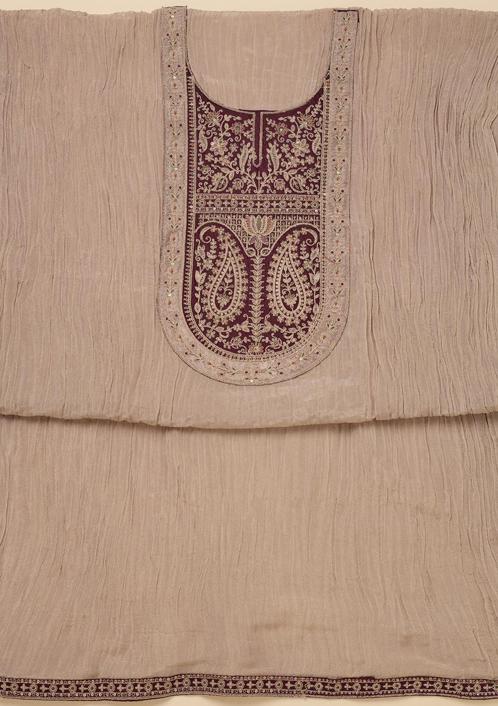 Beige Zariwork Tissue Unstitched Salwar Suit