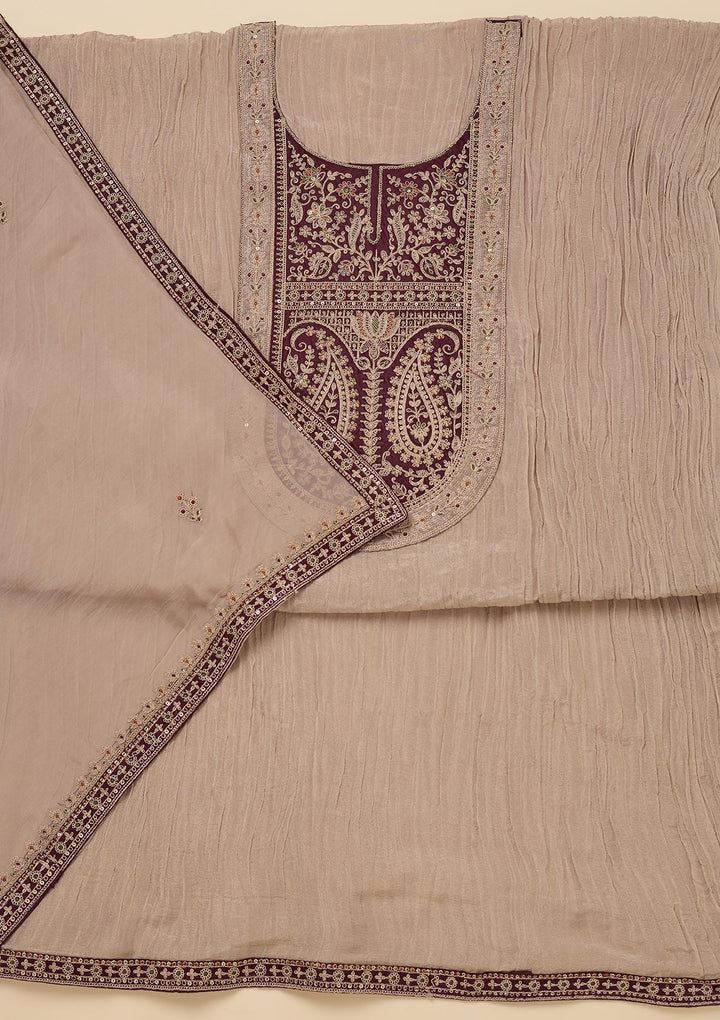 Beige Zariwork Tissue Unstitched Salwar Suit