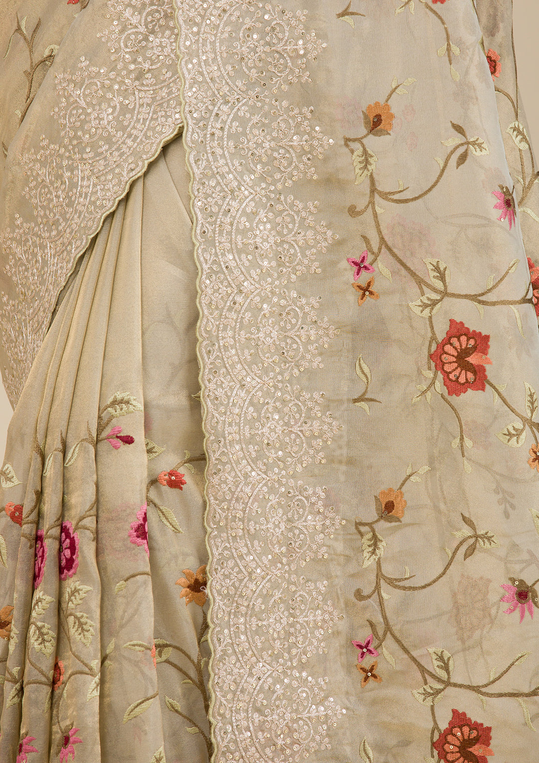Beige Zariwork Tissue Saree