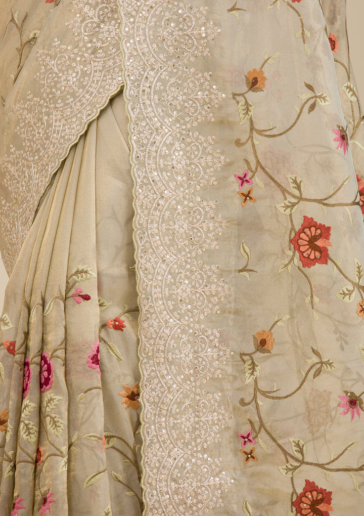 Beige Zariwork Tissue Saree